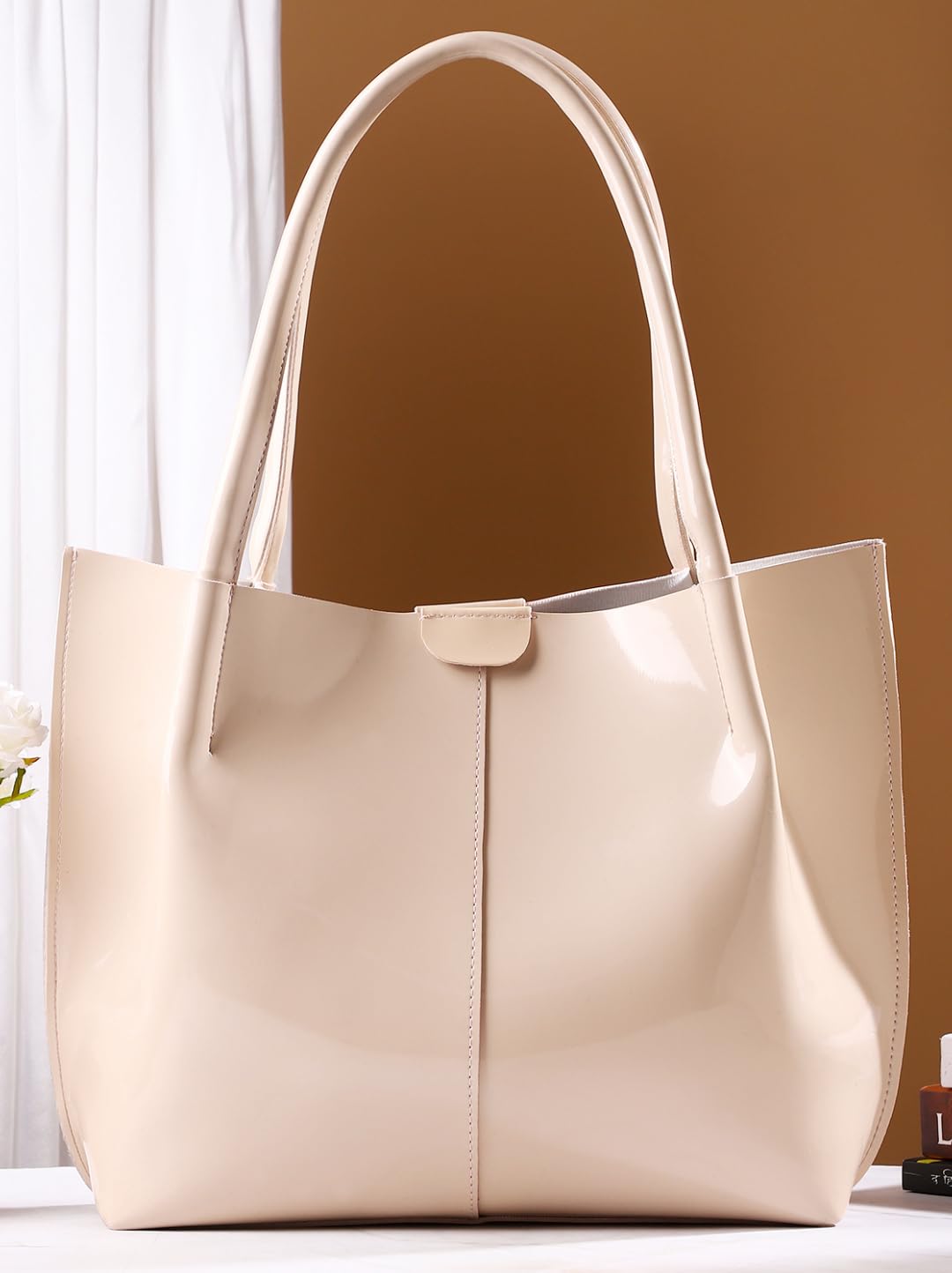 Carrylux Casual Patent Synthetic Leather Tote Bag, Handbag for Ladies