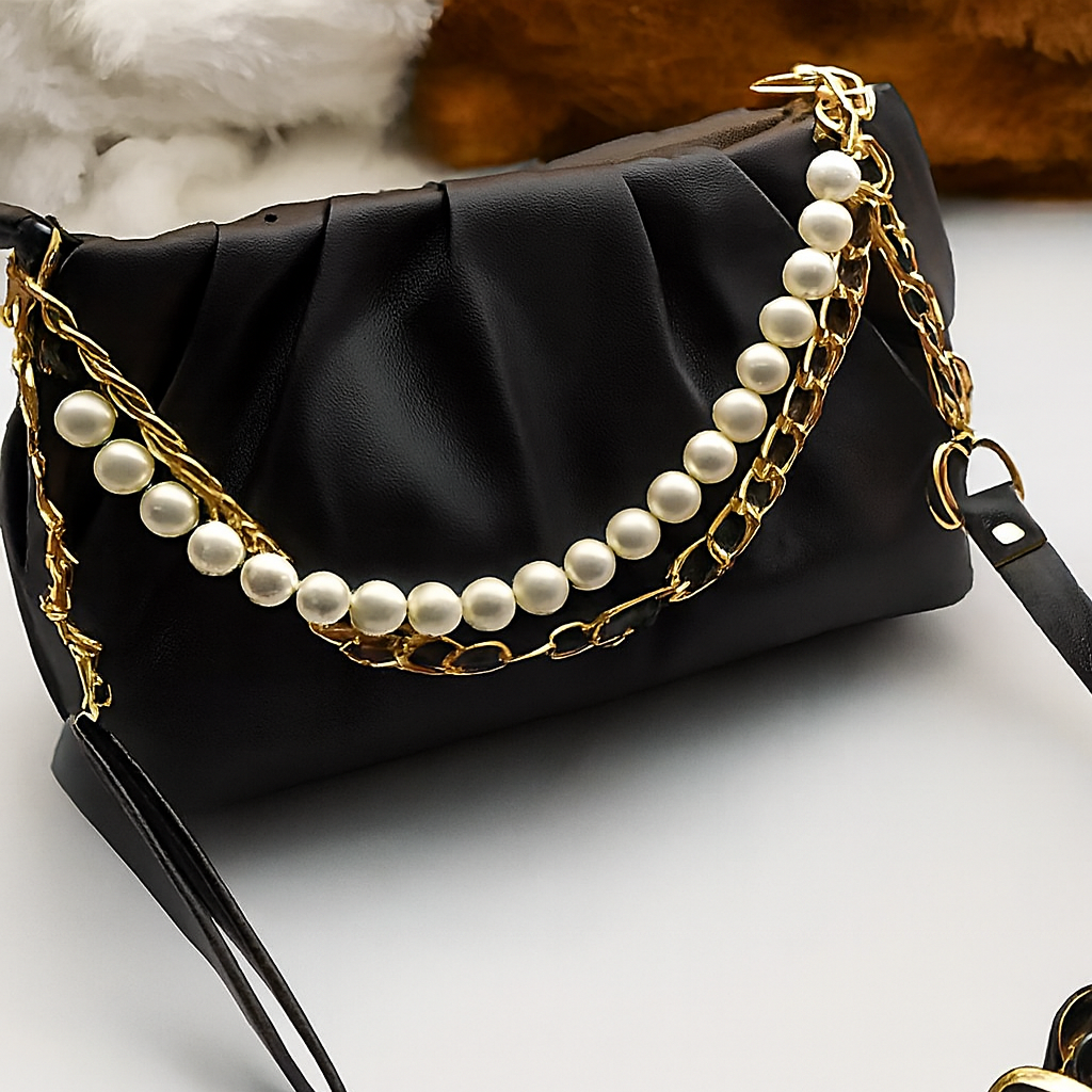 Women Quilted Crossbody Sling Bag | Trendy PU Leather Shoulder Bag with Tassel & Chain Strap – Black | Cream | Compact Everyday Bag for Women & Girls