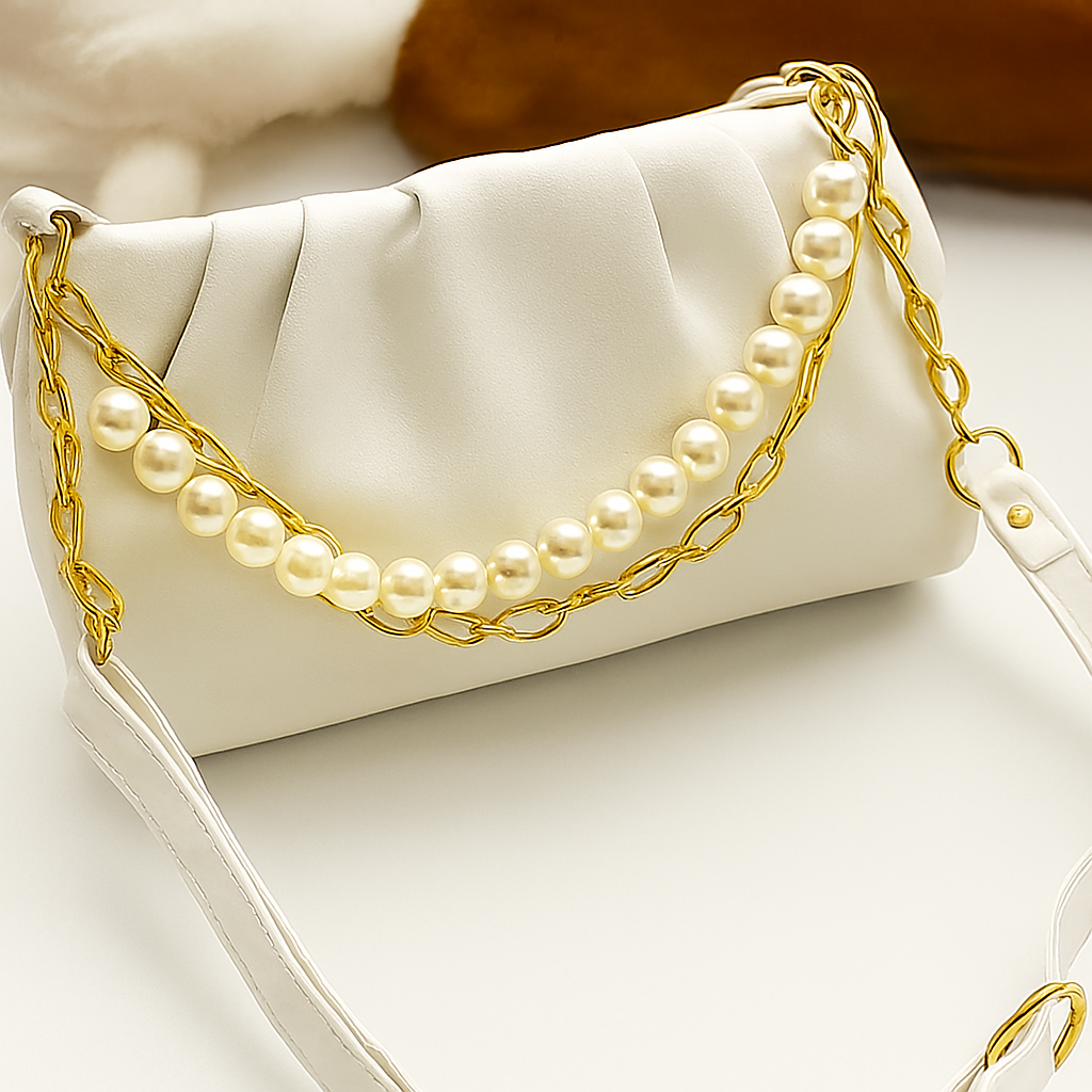 Women Quilted Crossbody Sling Bag | Trendy PU Leather Shoulder Bag with Tassel & Chain Strap – Black | Cream | Compact Everyday Bag for Women & Girls