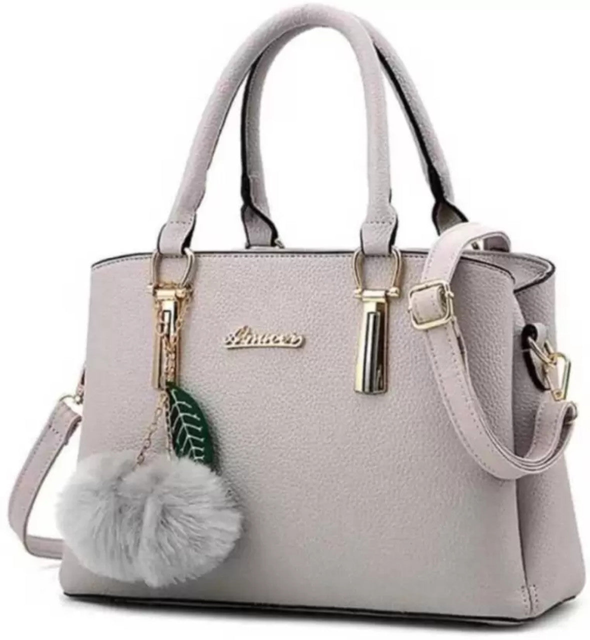 Stylish Pink PU Leather Handbag for Women | Adjustable Handle, Golden Buckle & Pom-Pom Charm