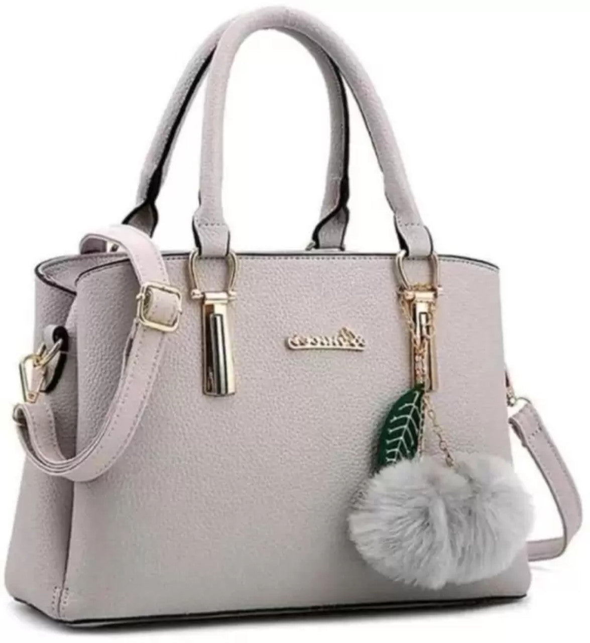 Stylish Pink PU Leather Handbag for Women | Adjustable Handle, Golden Buckle & Pom-Pom Charm